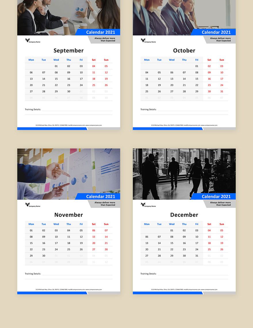 Business Training Desk Calendar Template