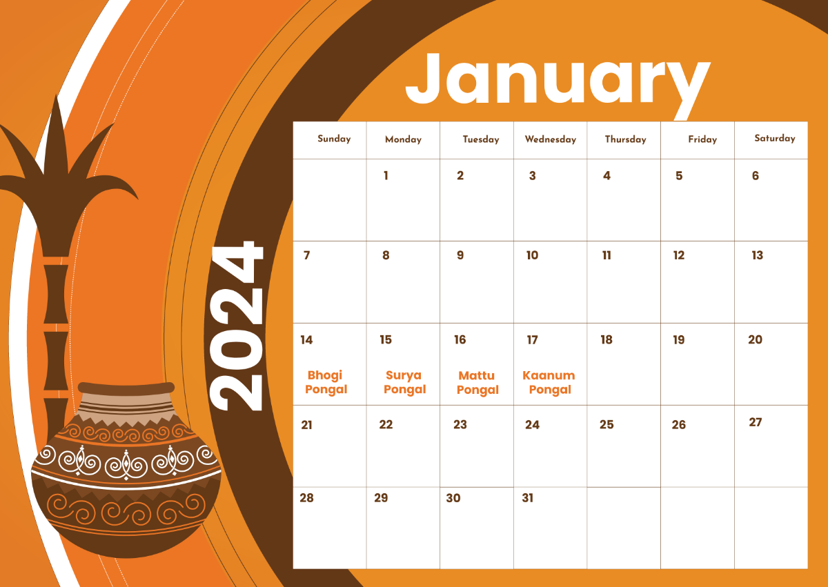 Pongal 2024 Calendar Template