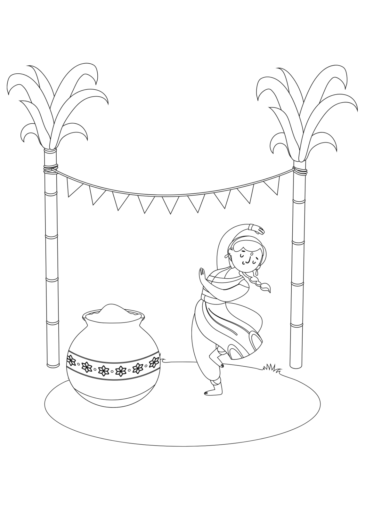Free Pongal Drawing for Kids Template
