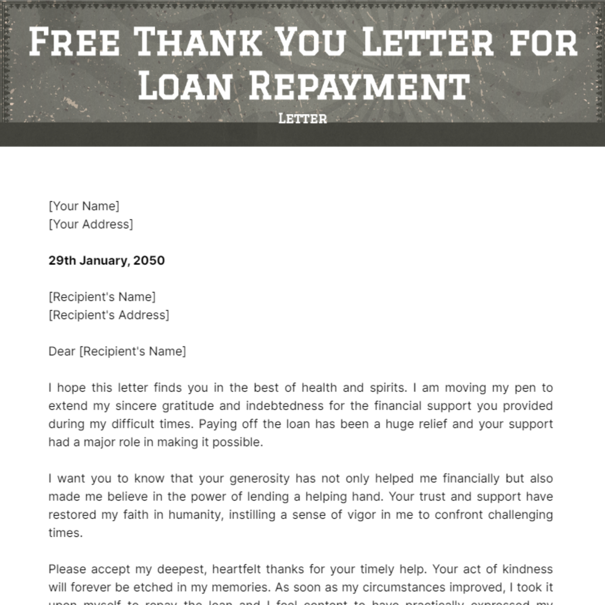 Thank you Letter for Loan Repayment Template