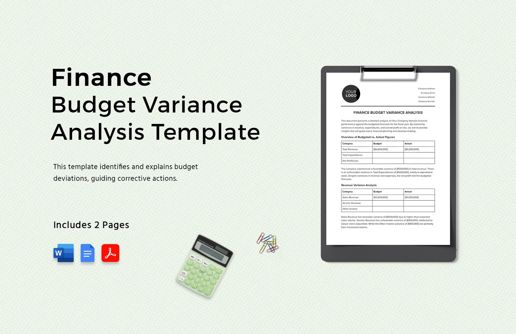 Finance Budget Variance Analysis Template