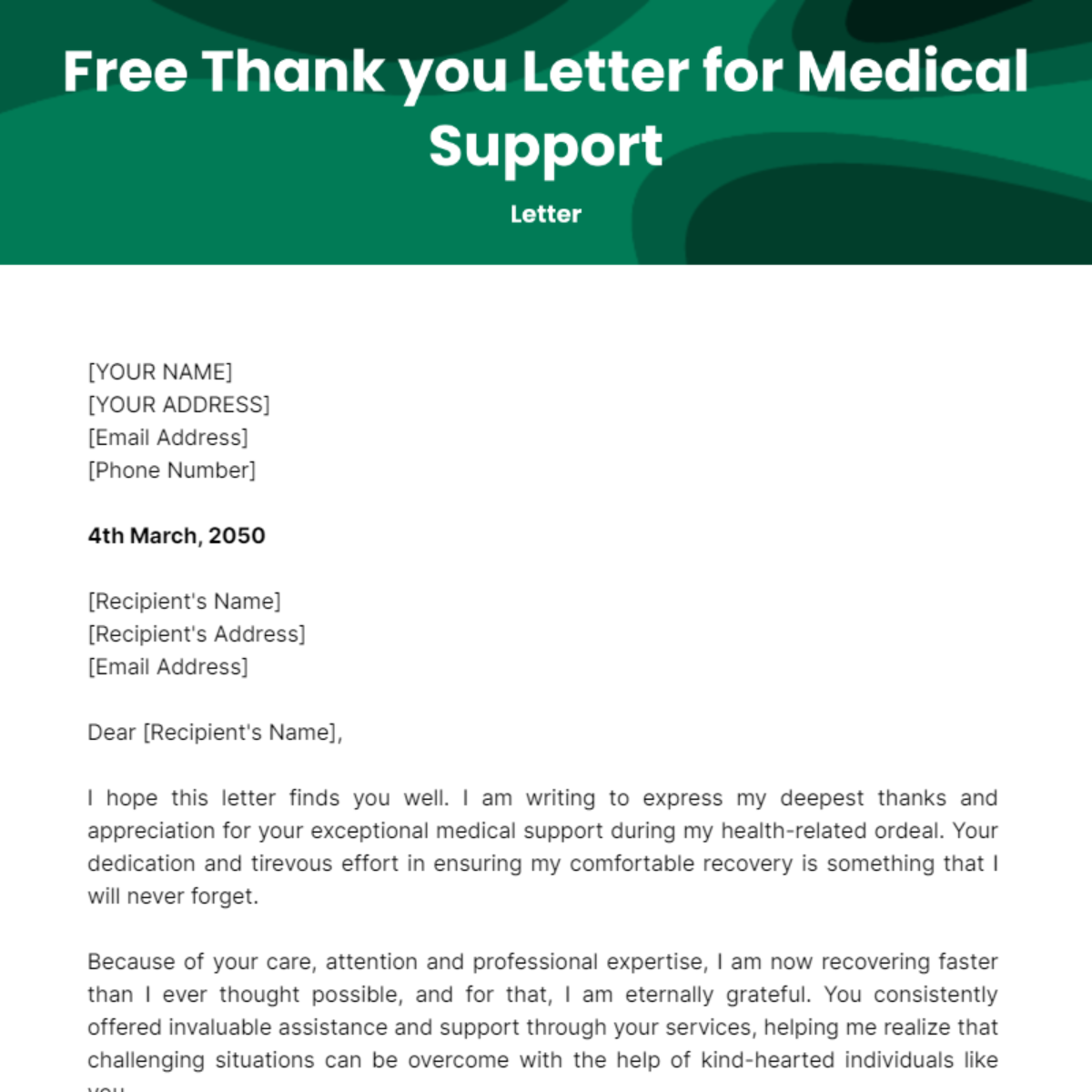 Thank you Letter for Medical Support Template