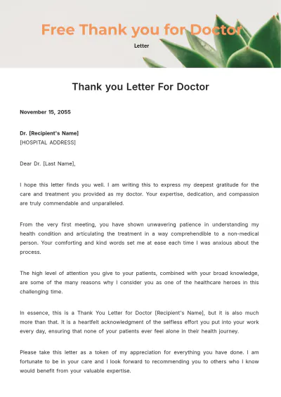 Free Thank you Letter for Doctor Template to Edit Online
