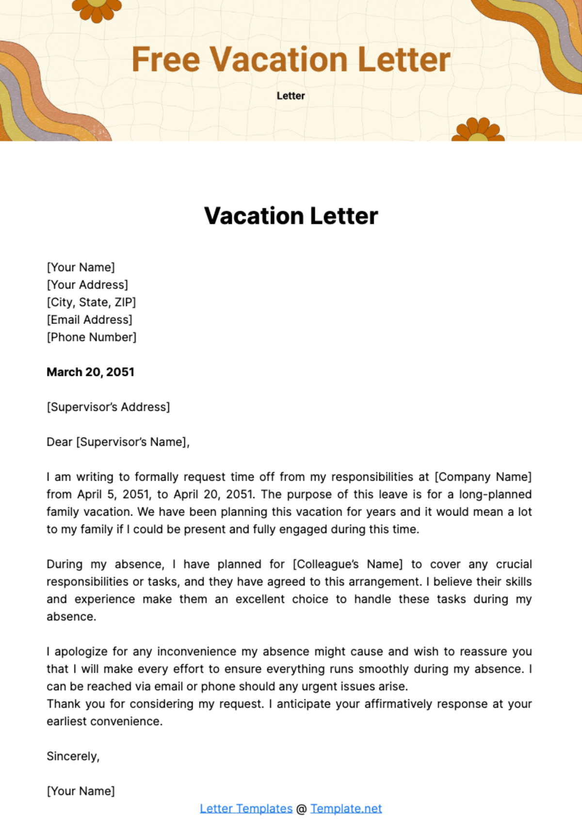 Free Vacation Letter Template