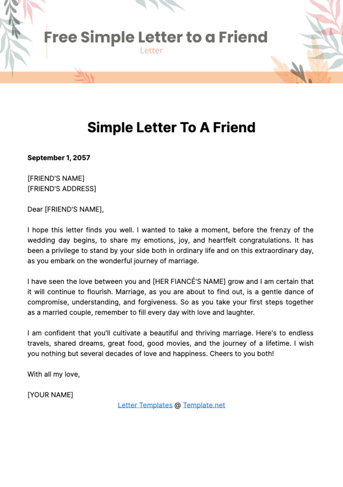 Simple Letter to a Friend Template