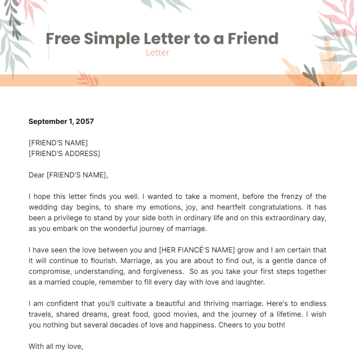 Simple Letter to a Friend Template