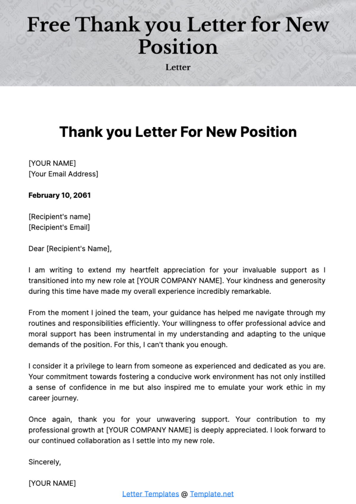 Free Thank you Letter for New Position Template
