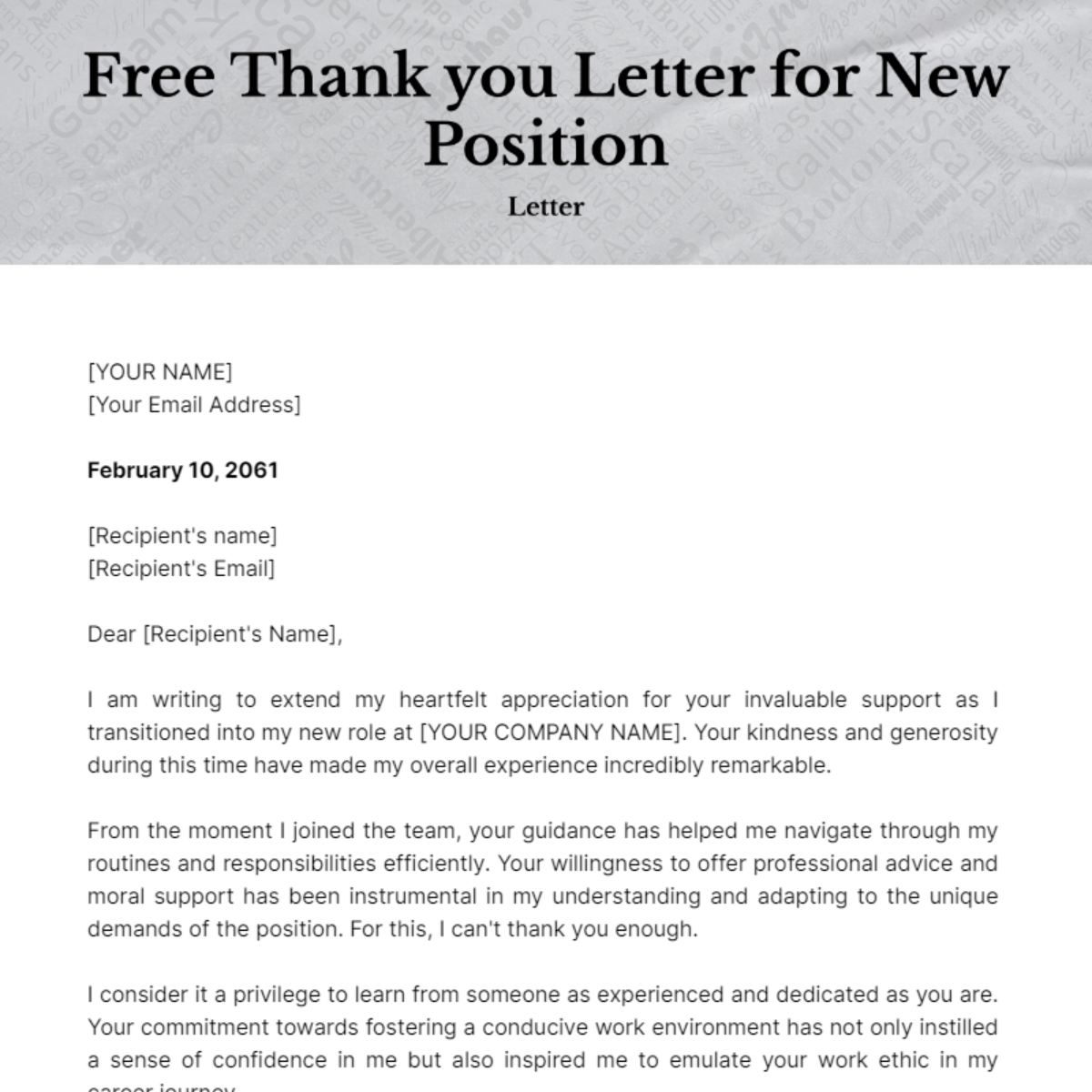 Thank you Letter for New Position Template