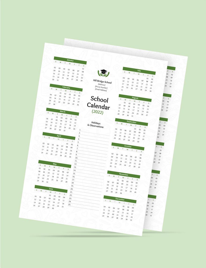 Editable School Desk Calendar Template