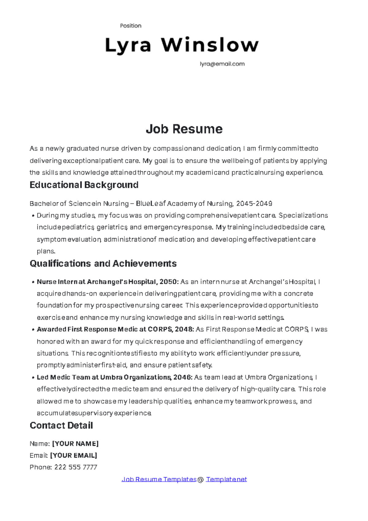 Job Resume Template