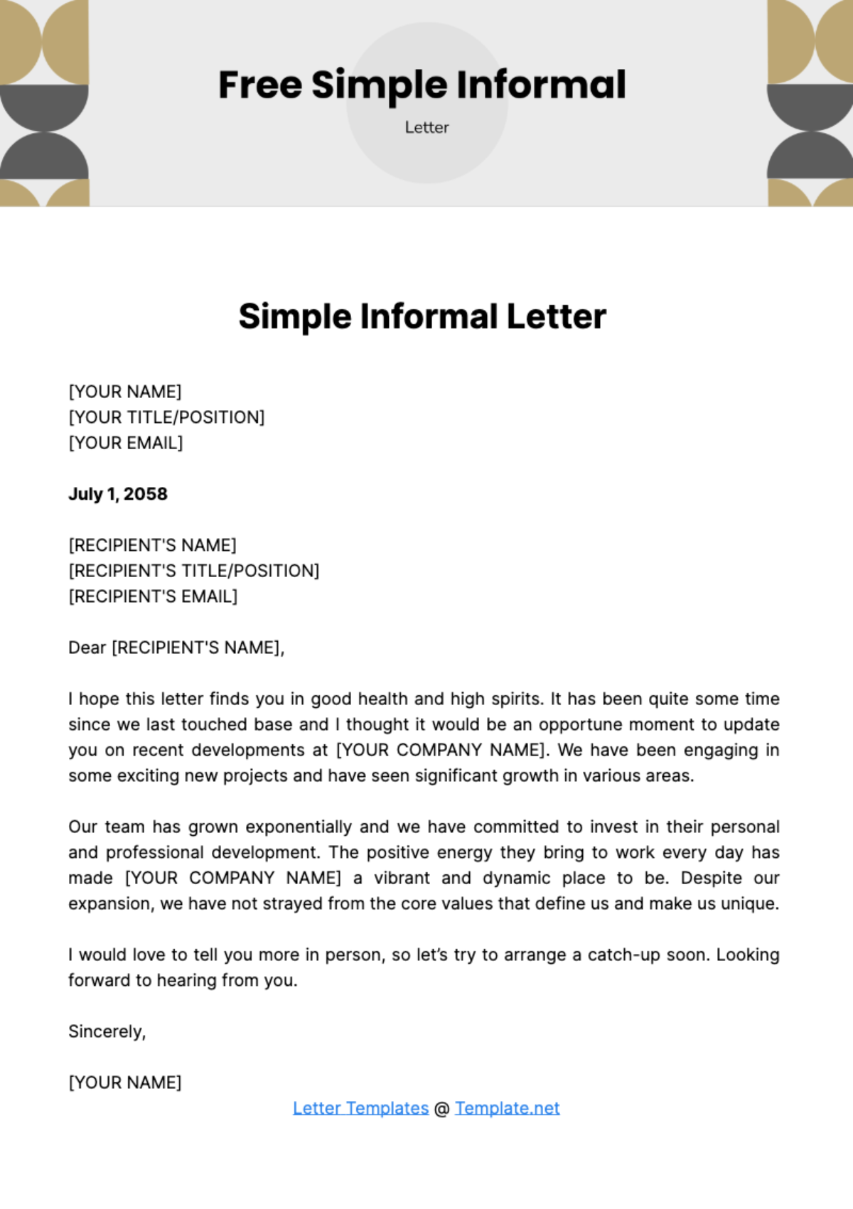 Free Simple Informal Letter Template