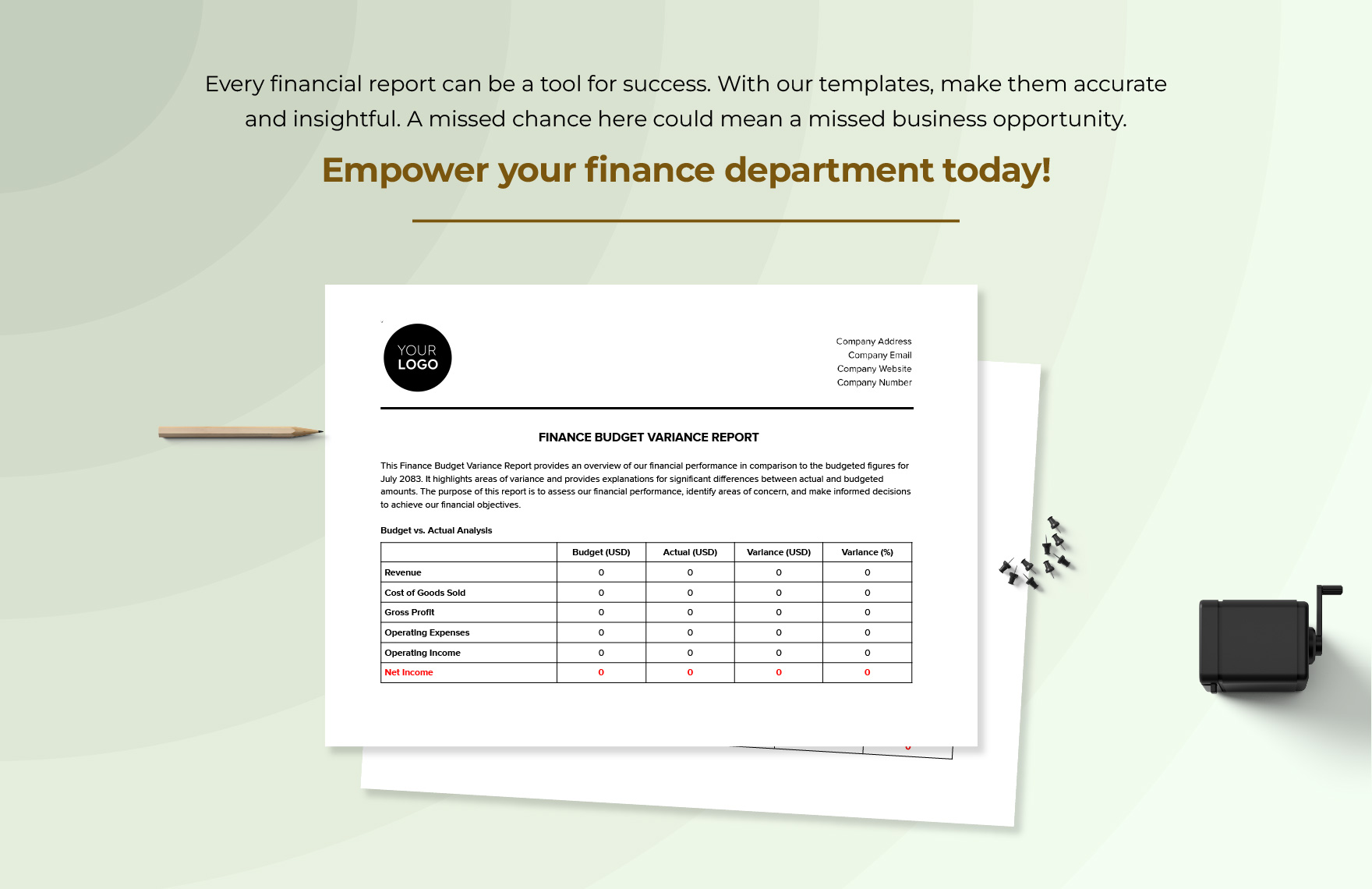 Finance Budget Variance Report Template