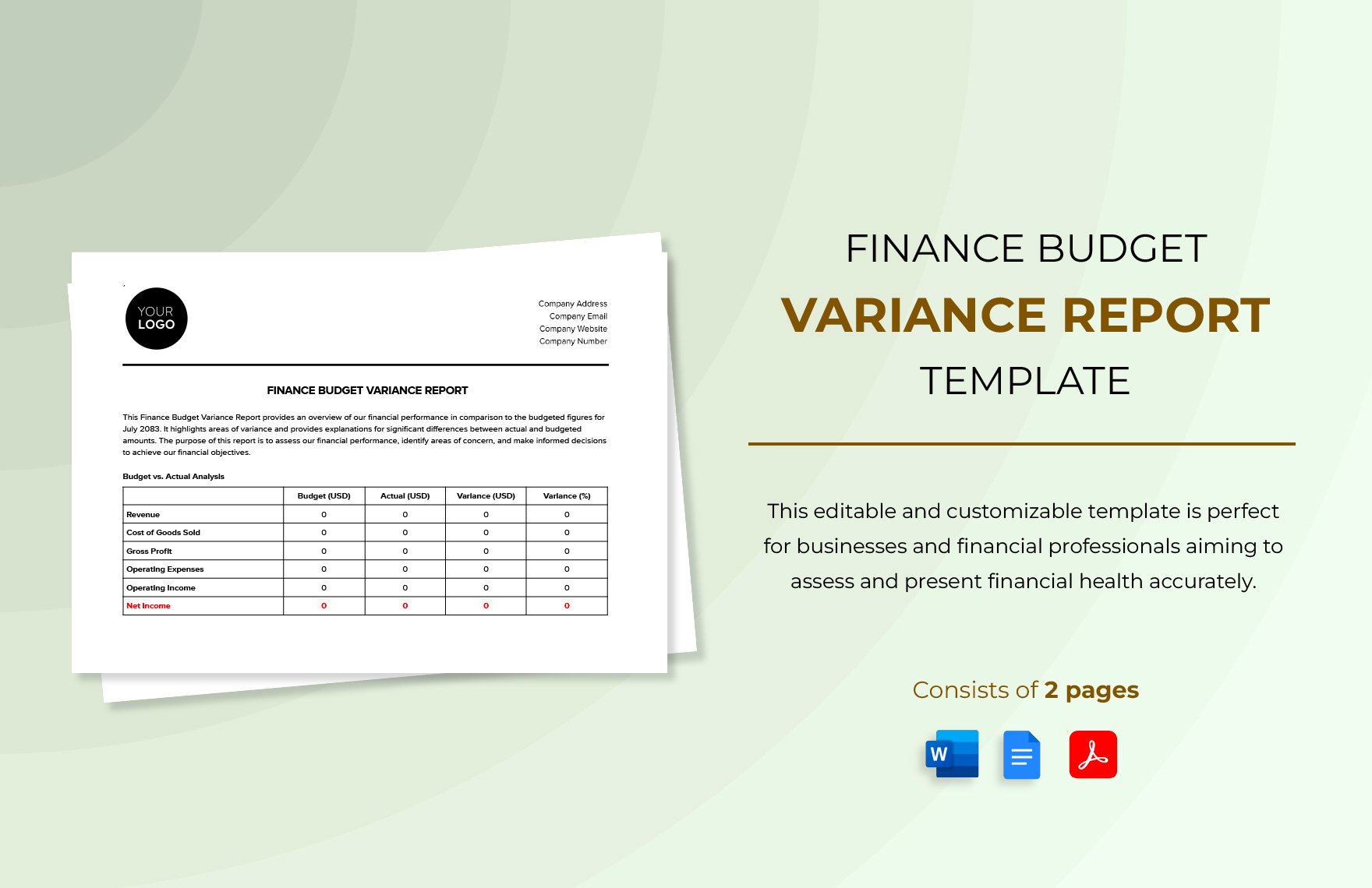 Finance Budget Variance Report Template