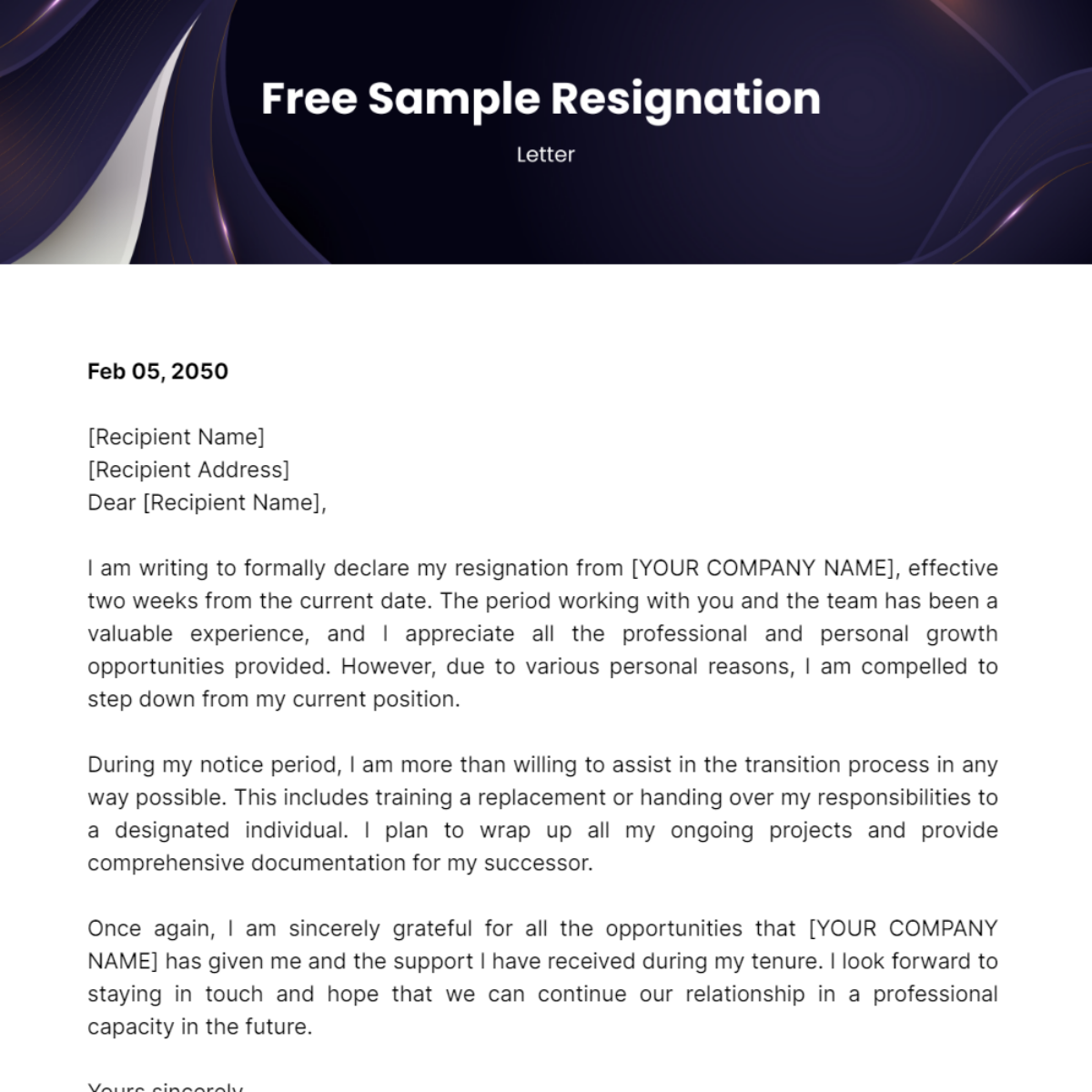 Sample Resignation Letter Template