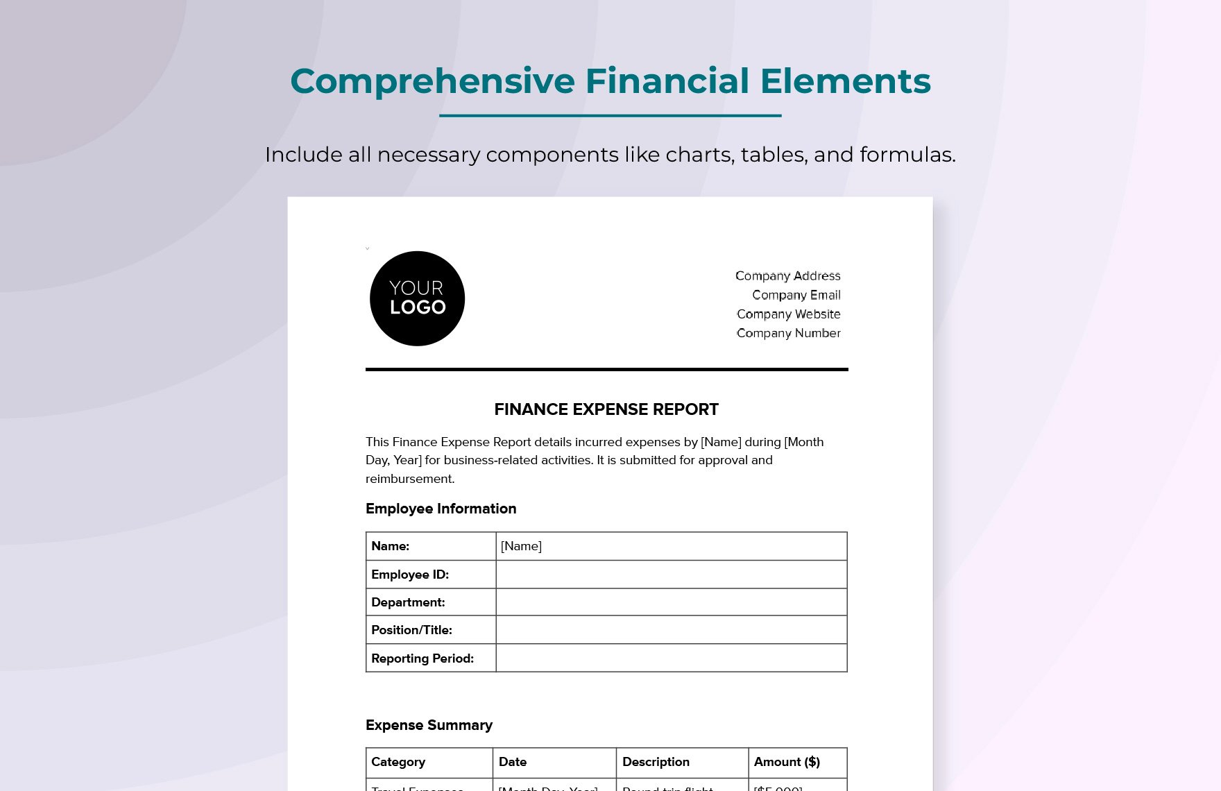 Finance Expense Report Template