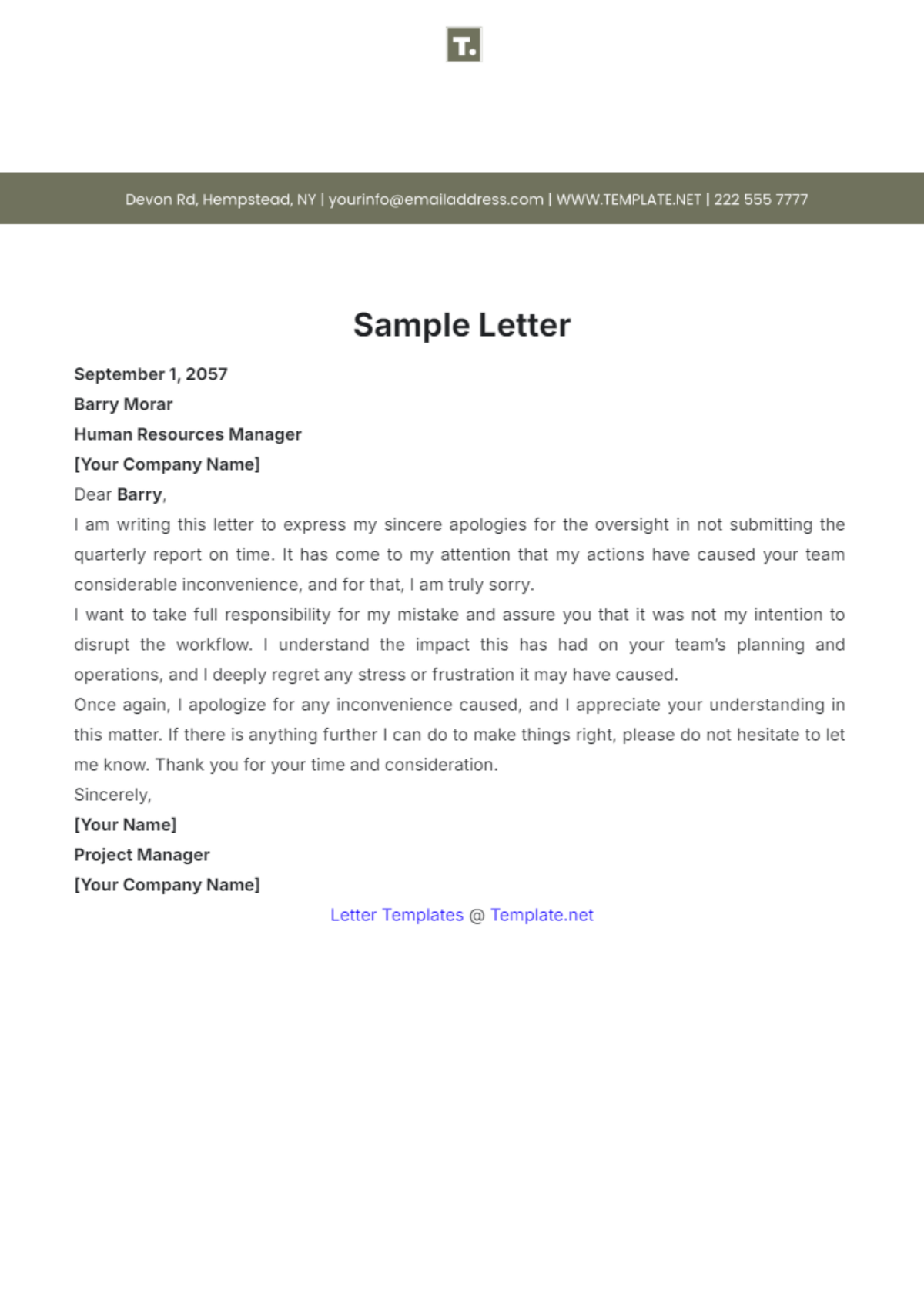 Sample Letter Template - Edit Online & Download