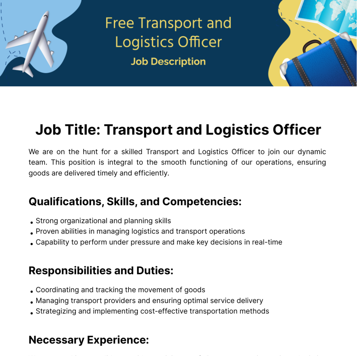 Free Transport and Logistics Officer Job Description Template
