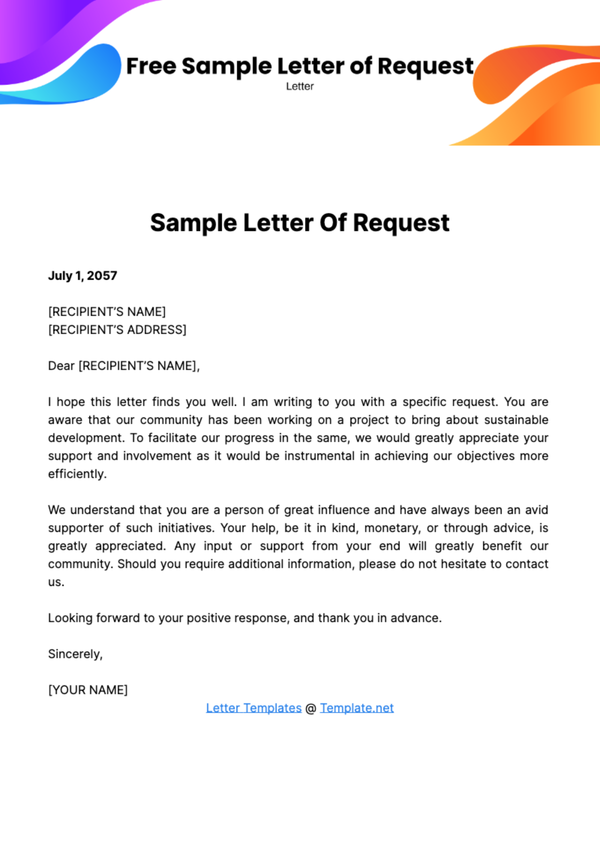 Free Sample Letter of Request Template