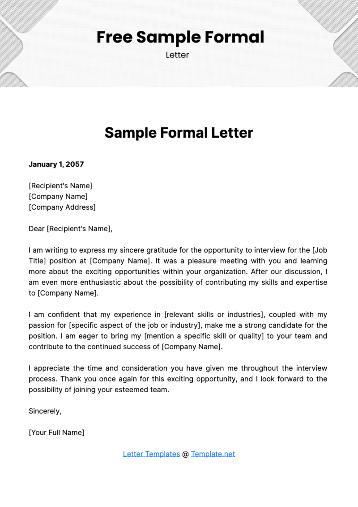 Free Sample Formal Letter Template