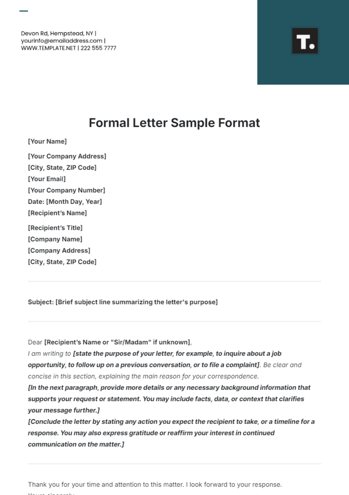 Sample Formal Letter Template - Edit Online & Download