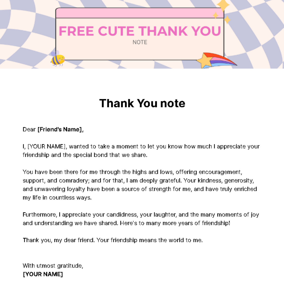 Cute Thank you Note Template