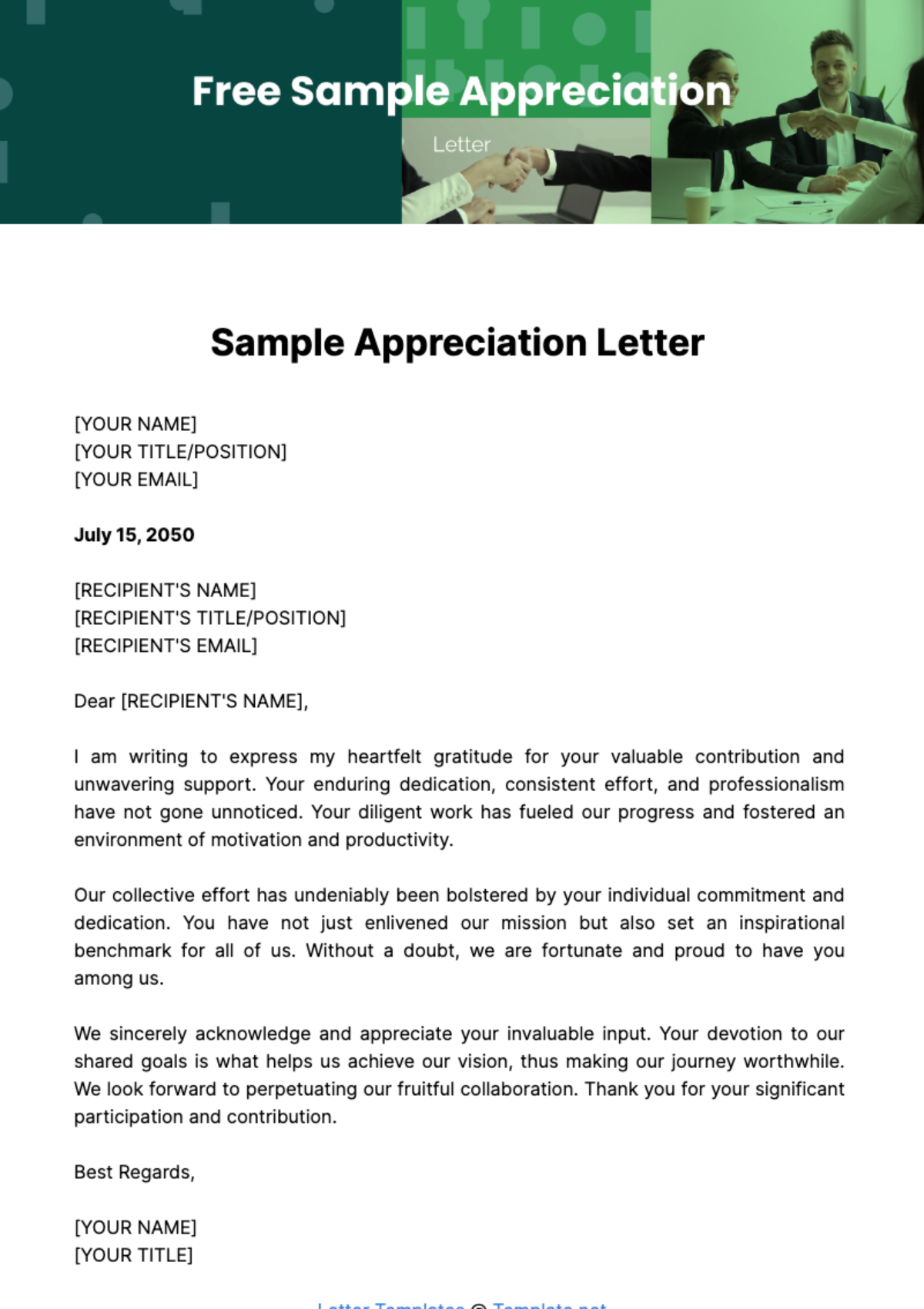 Free Sample Appreciation Letter Template