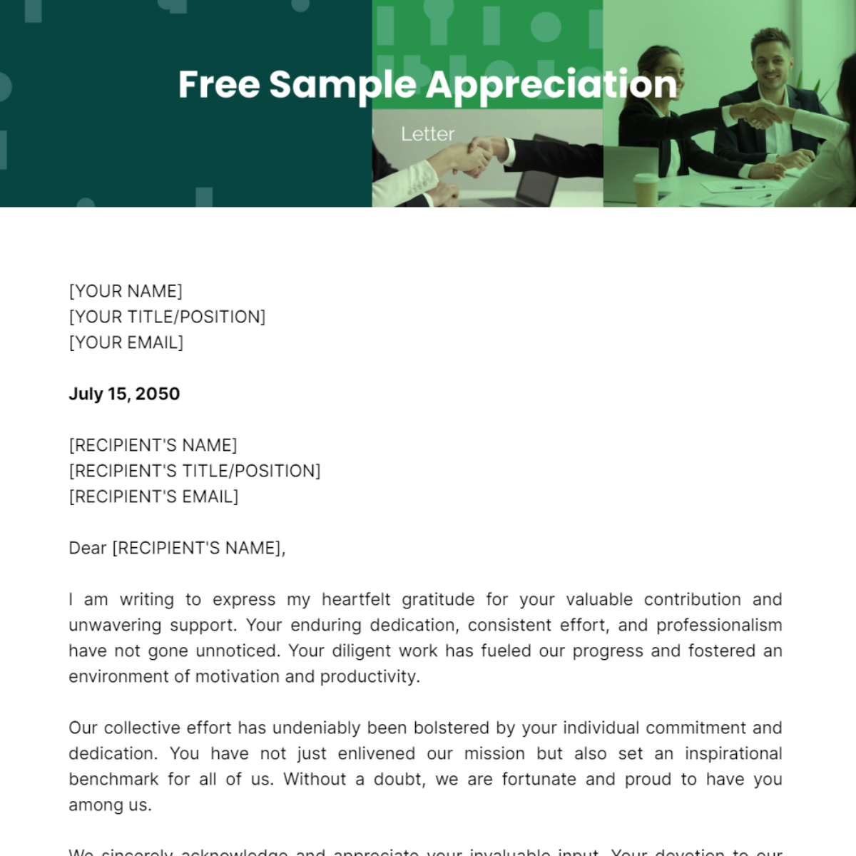 Sample Appreciation Letter Template