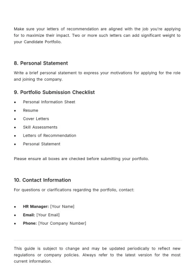 Free Candidate Portfolio Guide HR Template to Edit Online