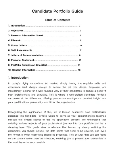 Free Candidate Portfolio Guide HR Template to Edit Online