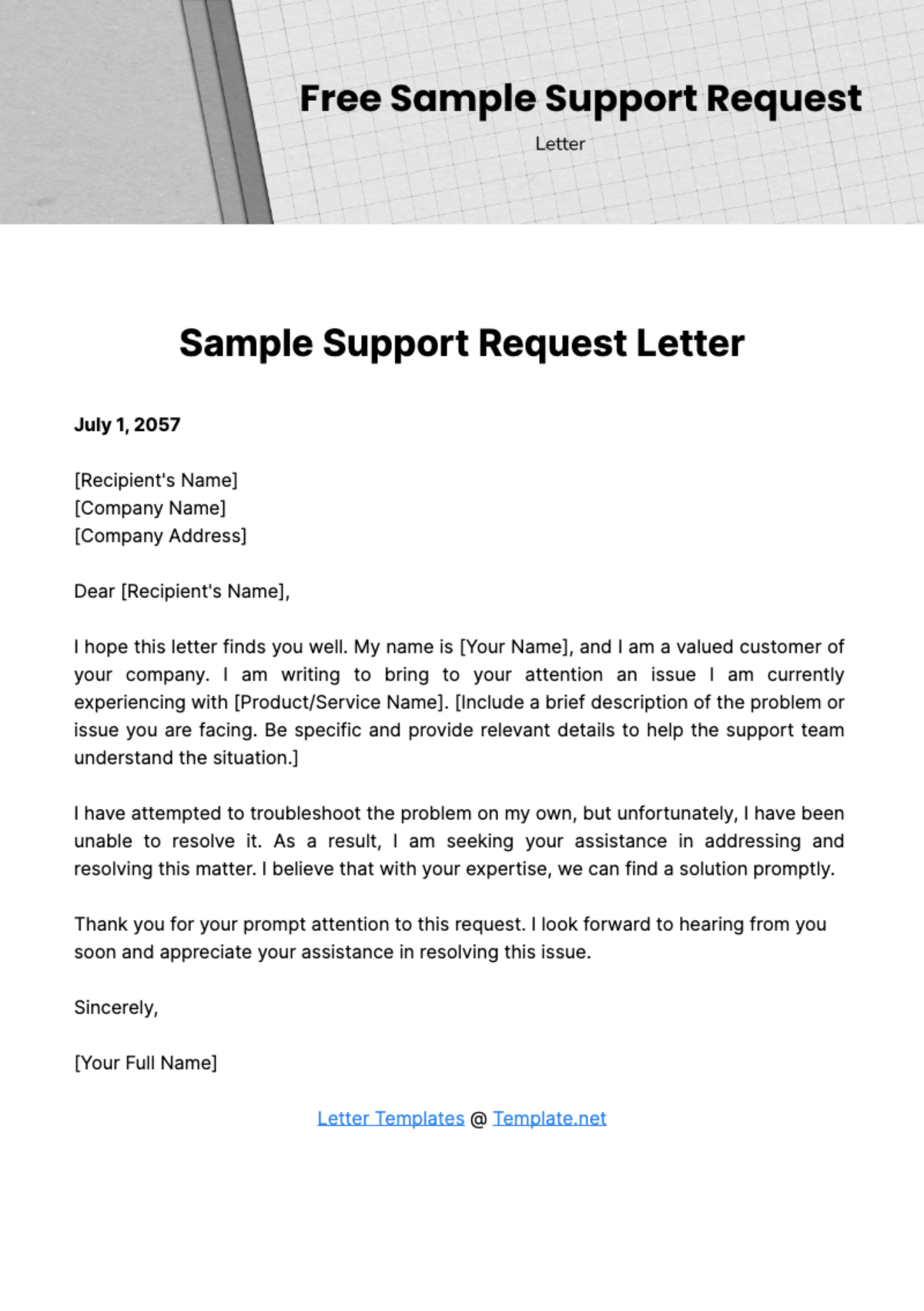 Sample Support Request Letter Template
