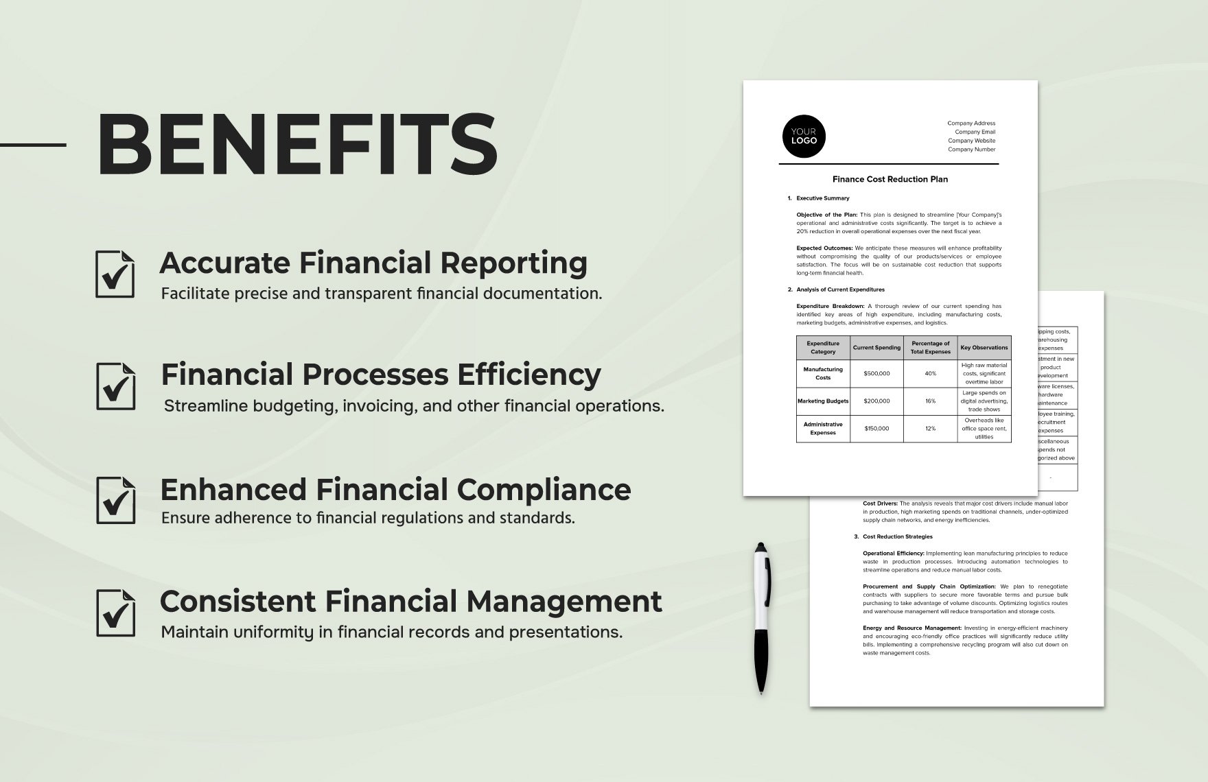Finance Cost Reduction Plan Template