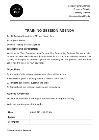 Free Training Session Agenda HR Template to Edit Online