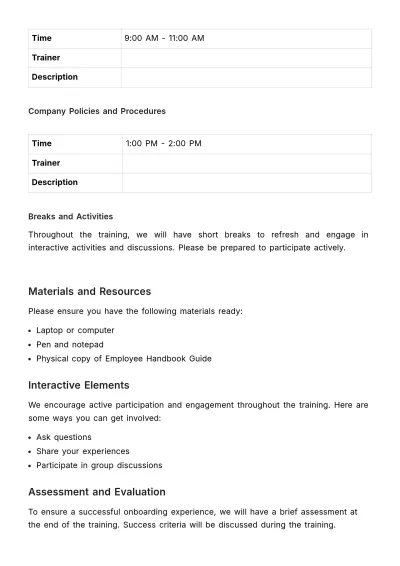 Free Training Session Agenda HR Template to Edit Online