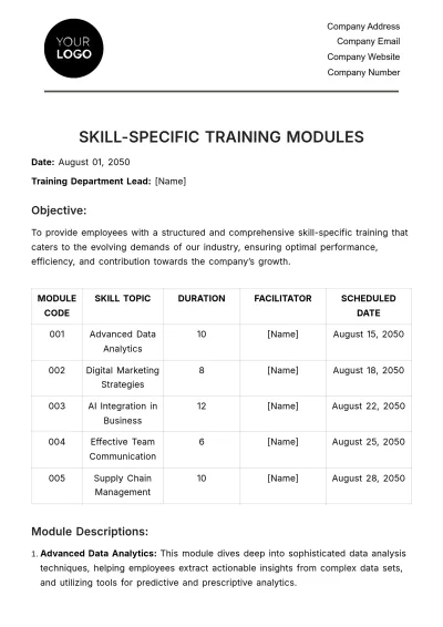 Free Skill-specific Training Modules HR Template to Edit Online