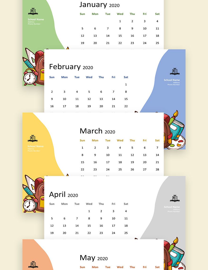 Simple School Desk Calendar Template
