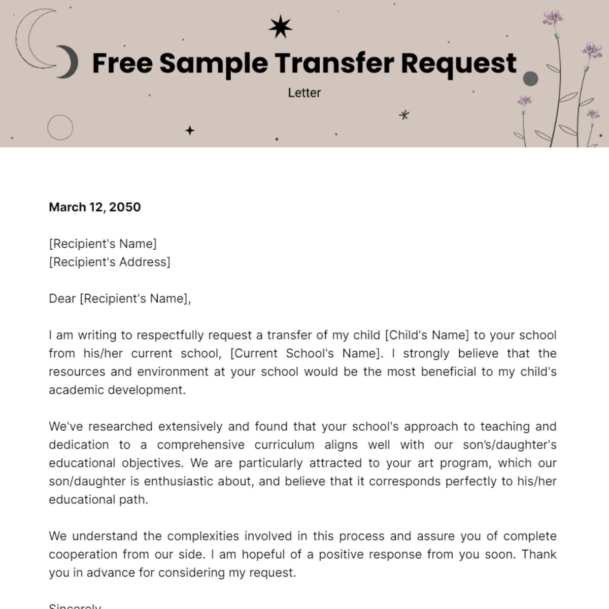 Sample Transfer Request Letter Template