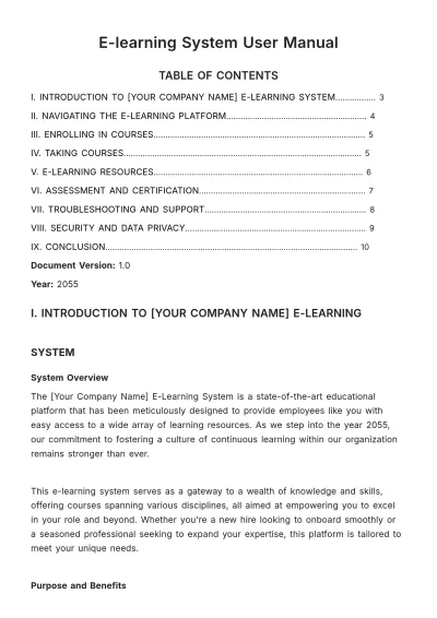 Free E-learning System User Manual HR Template to Edit Online