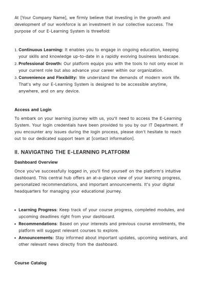 Free E-learning System User Manual HR Template to Edit Online