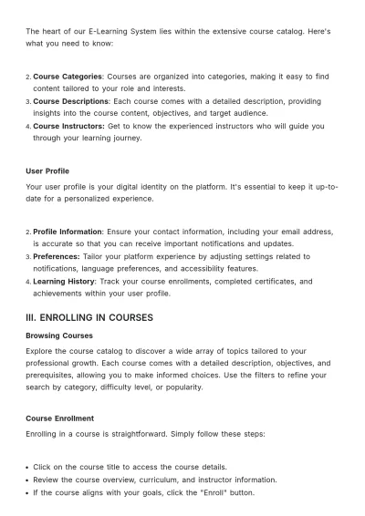 Free E-learning System User Manual HR Template to Edit Online