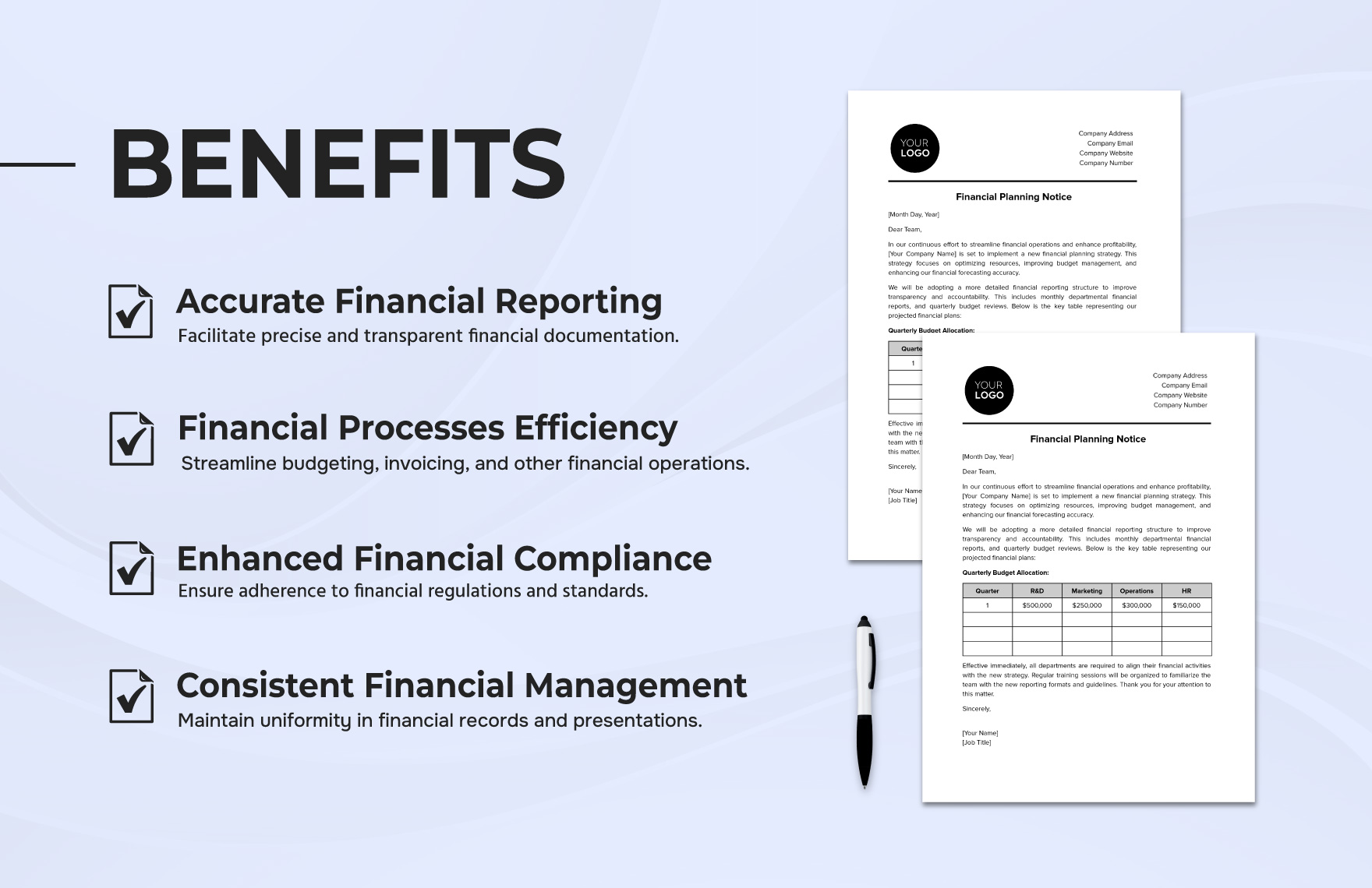 Financial Planning Notice Template