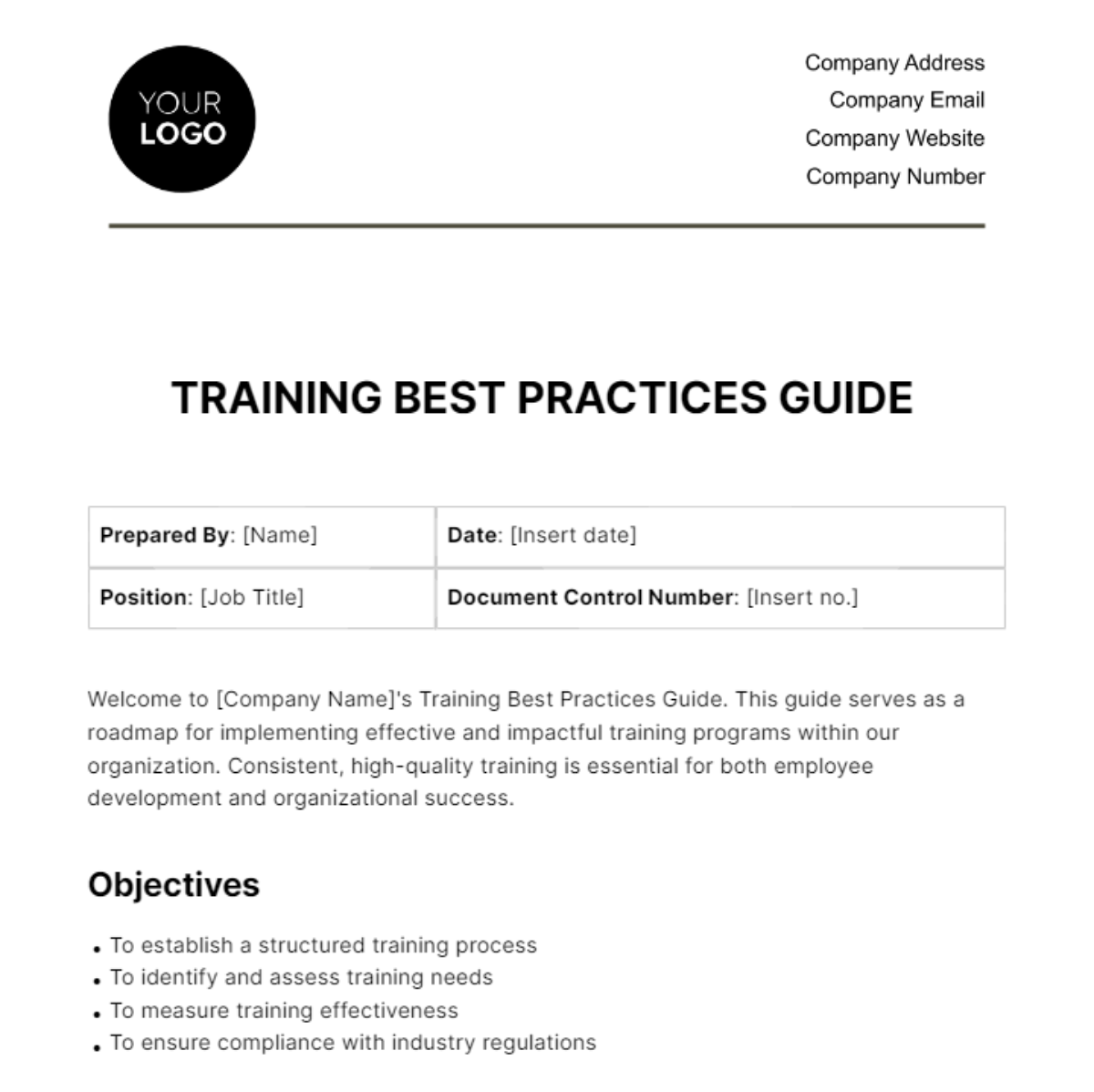 Free Training Best Practices Guide HR Template
