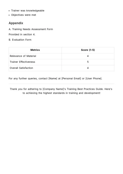 Free Training Best Practices Guide HR Template to Edit Online