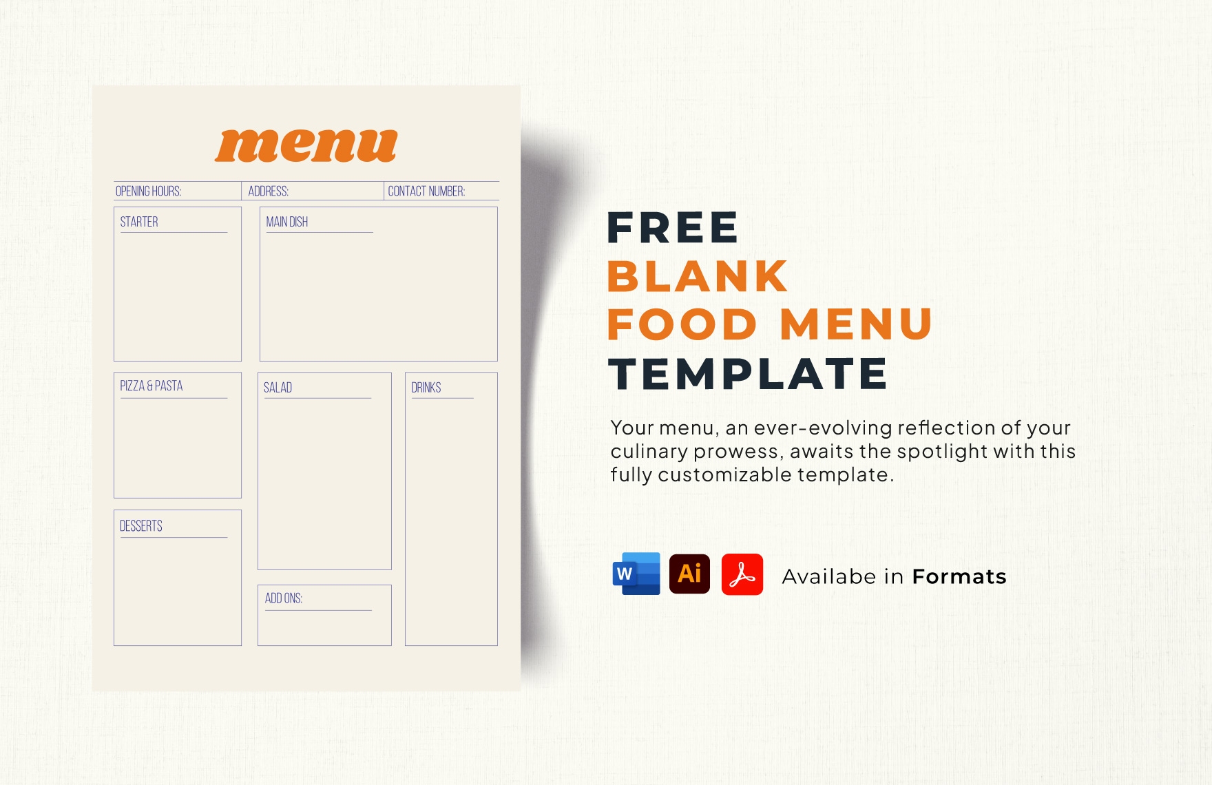 Free Blank Food Menu Template