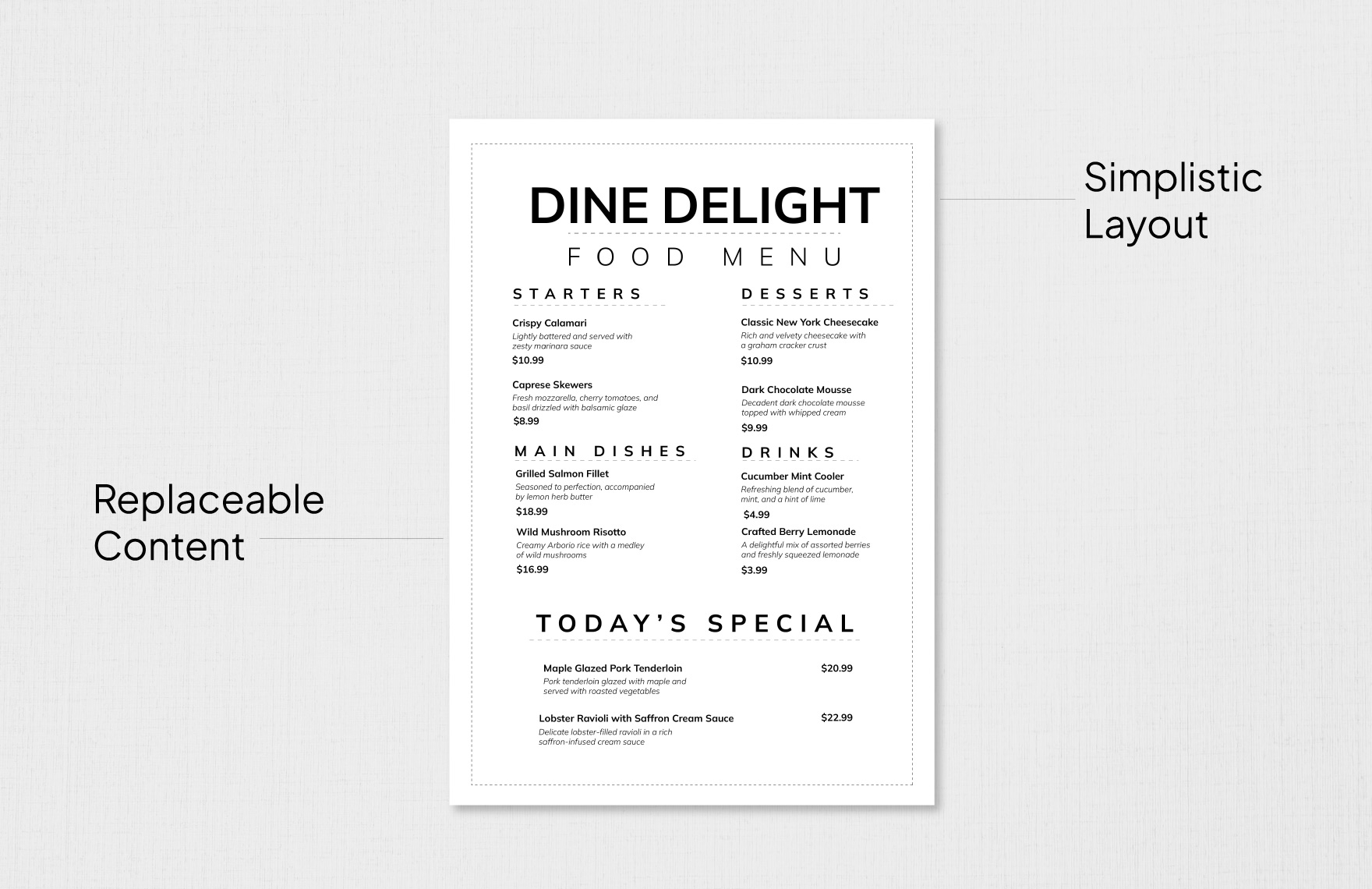 Minimalist Food Menu Template