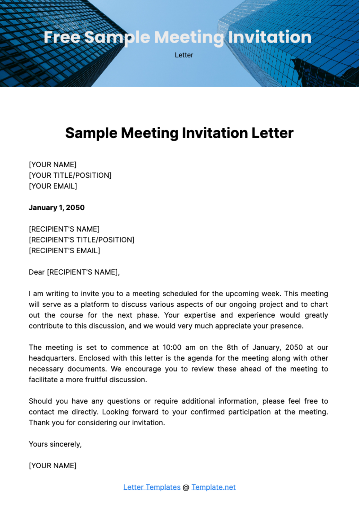 Sample Meeting Invitation Letter Template