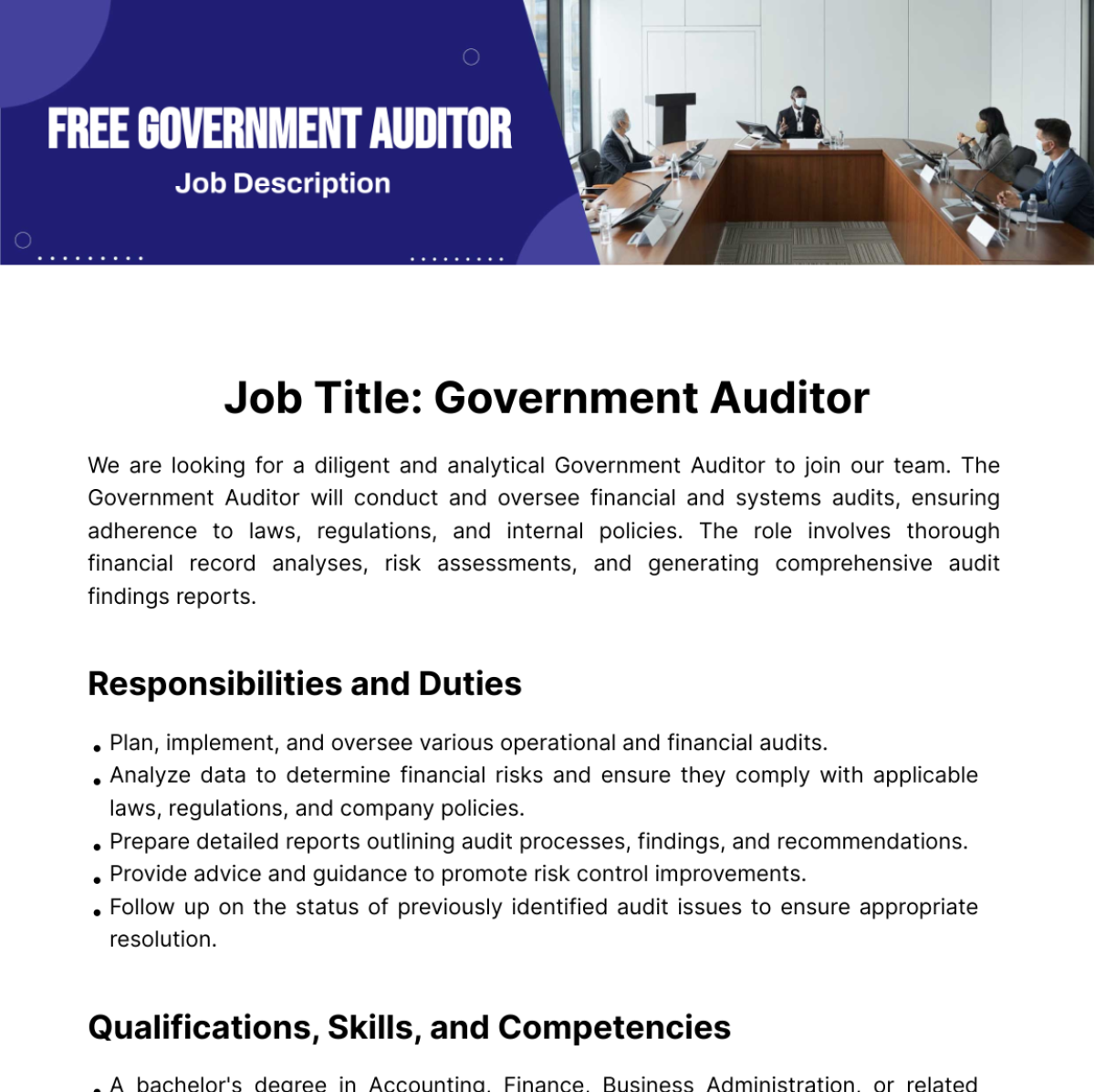 Free Government Auditor Job Description Template