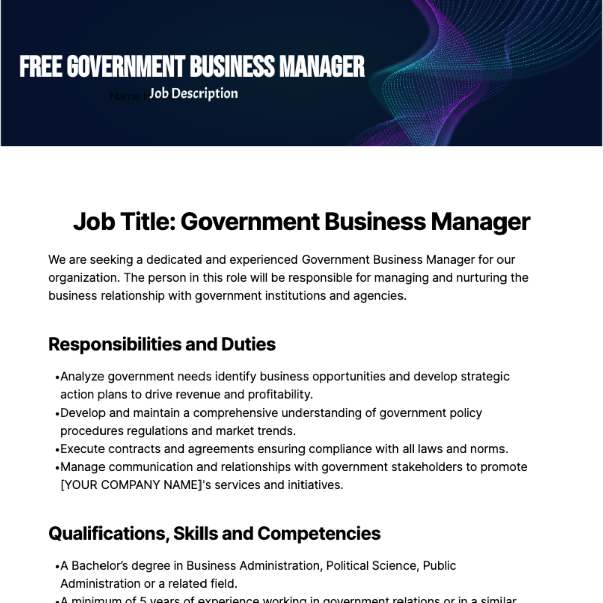 Free Government Business Manager Job Description Template