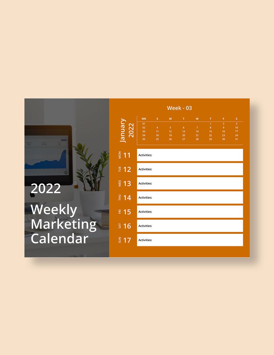 Weekly Marketing Desk Calendar Template