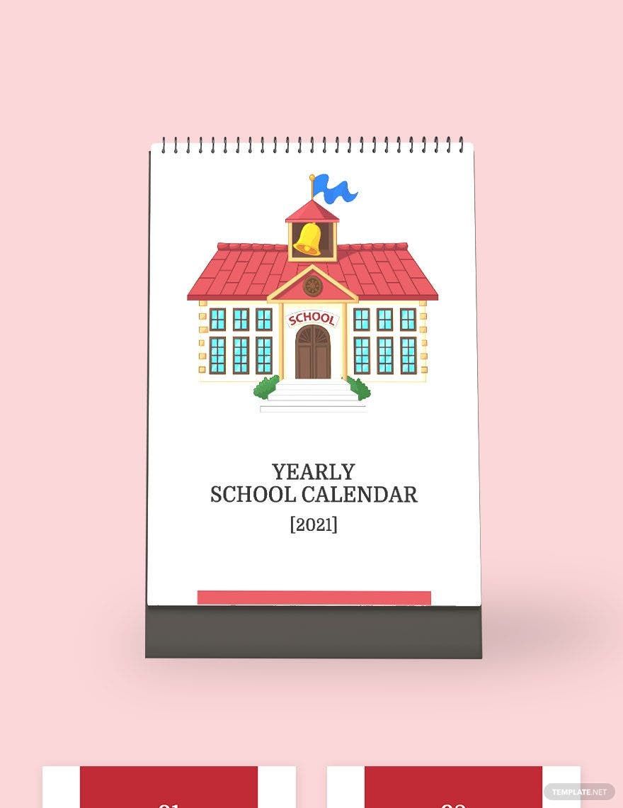 Yearly School Desk Calendar Template
