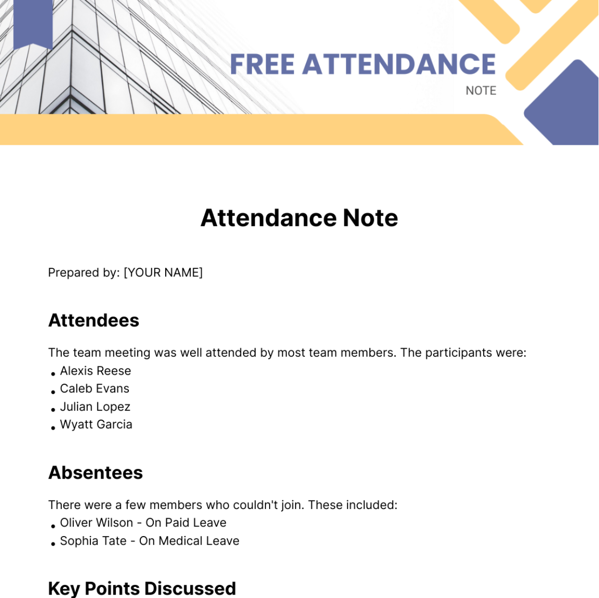 Free Attendance Note Template